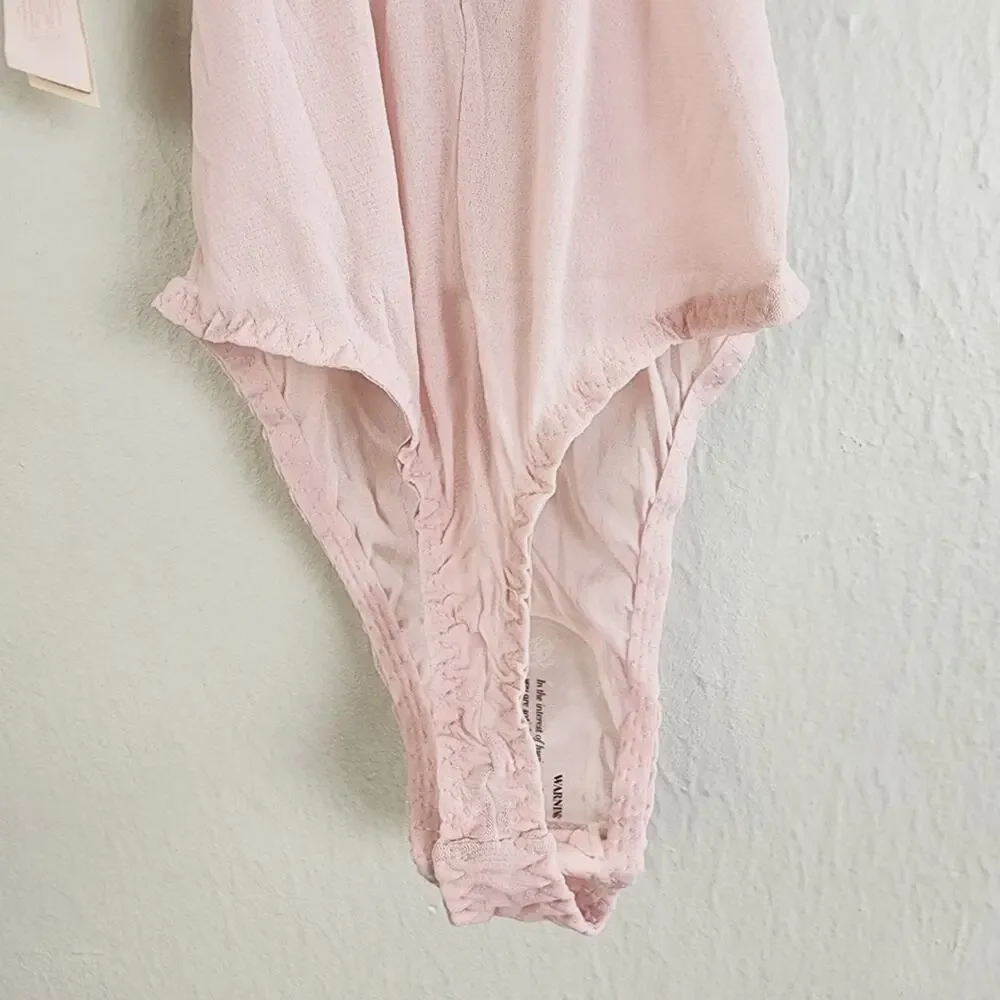 NWT We Are Hah x Free People Bust Out Lace Mesh Bodysuit Sheer Pink Floral XS